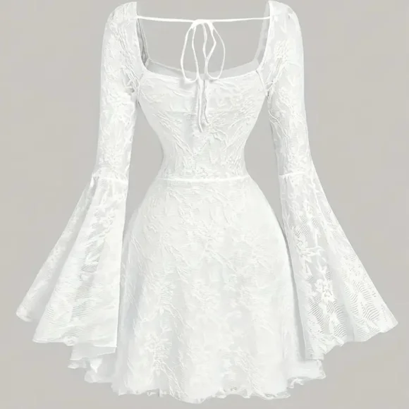 Wedding White Dress W/ Bell Sleeves NWOT XL - Picture 2 of 9